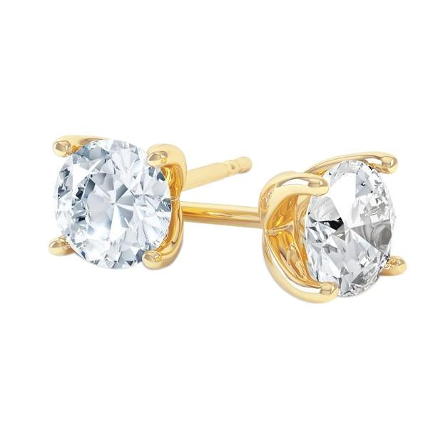 Sparkling 3.00 Carat Round Cut Real Diamond Stud Earrings Gold Yellow 14K