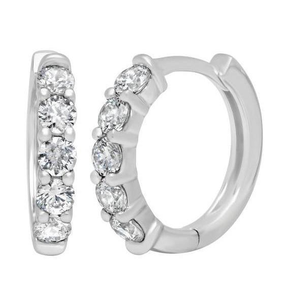 Sparkling 3.20 Carats Brilliant Cut Real Diamonds Hoop Earrings Gold 14K