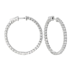 Sparkling 3.25 Carat Round Brilliant Real Natural Earth Mined Diamond Hoop Earrings WG 14K