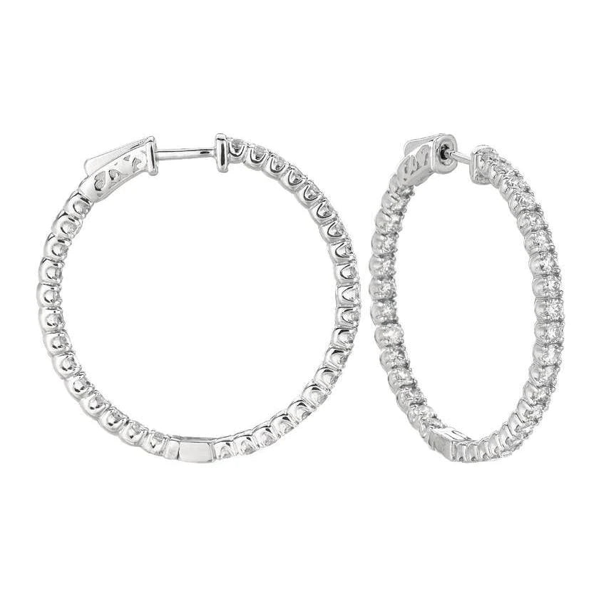 Sparkling 3.25 Carat Round Brilliant Real Diamond Hoop Earrings WG 14K