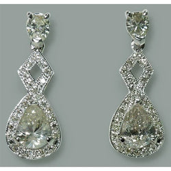 Sparkling 3.50 Carat Pear Real Diamond Dangle Drop Pair Earrings WG 14K