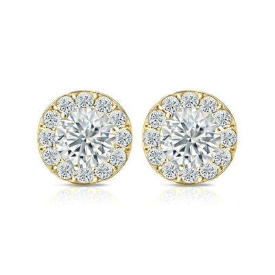 Sparkling 3.80 Carats Real Diamonds Stud Halo Earrings Yellow Gold 14K New
