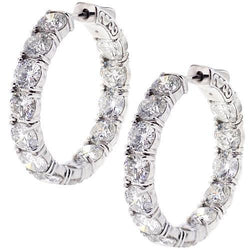 Sparkling 3.90 Carats Natural Diamonds Lady Hoop Earrings Gold White 14K