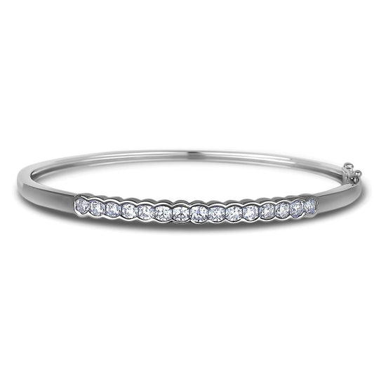 Sparkling 3 Carats Real Round Diamond Ladies Bangle White Gold 14K