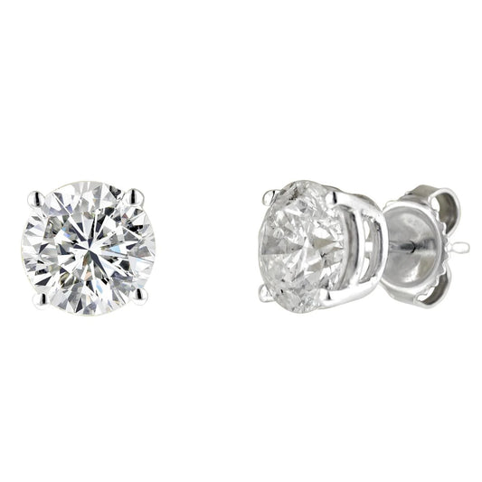 Sparkling 4 Ct Real Diamonds Studs Earrings Gold White 14K
