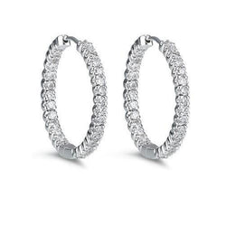 Sparkling 5.60 Carats Genuine Natural Earth Mined Diamonds Lady Hoop Earrings White 14K Gold