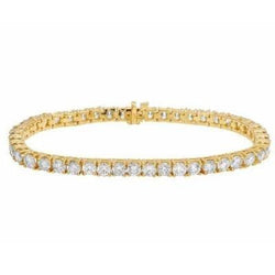 Sparkling 6.75 Ct Real Round Cut Natural Earth Mined Diamonds Tennis Bracelet Yellow Gold