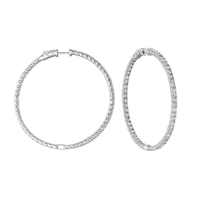 Sparkling 7.75 Carat Round Brilliant Real Diamond Hoop Earring WG 14K