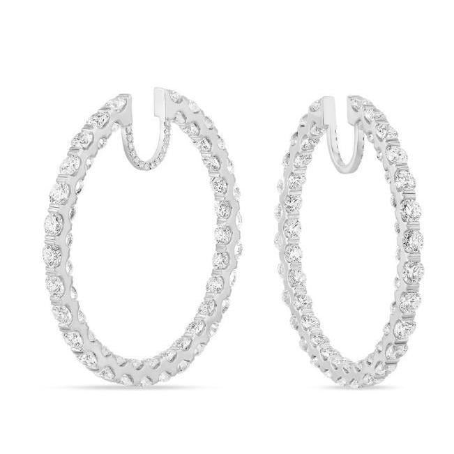 Sparkling 8.50 Carats Real Diamonds Ladies Hoop Earrings White Gold 14K - Hoop Earrings-harrychadent.ca