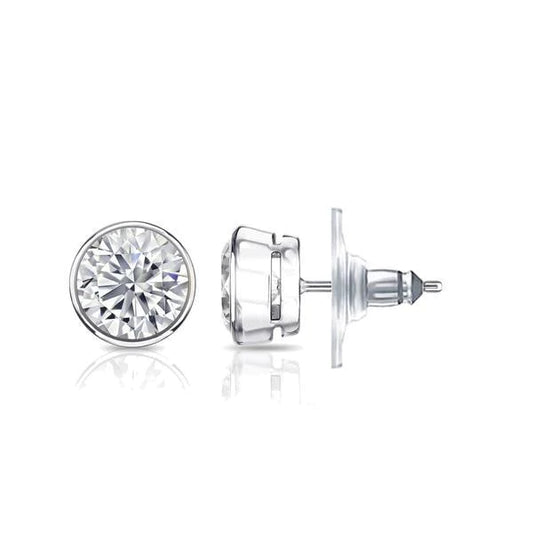 Sparkling Bezel Set 2.50 Ct Round Cut Real Diamonds Studs Earrings