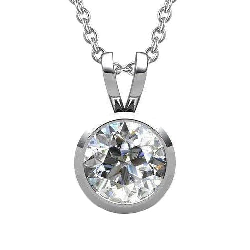 Sparkling Big Round Cut Genuine Diamond Pendant 5 Carats Bezel Set Jewelry