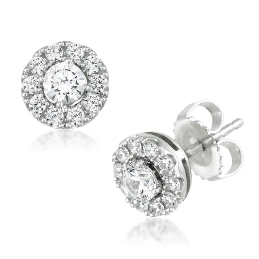 Sparkling Brilliant Cut 2.40 Ct Real Diamonds Ladies Studs Earrings Halo