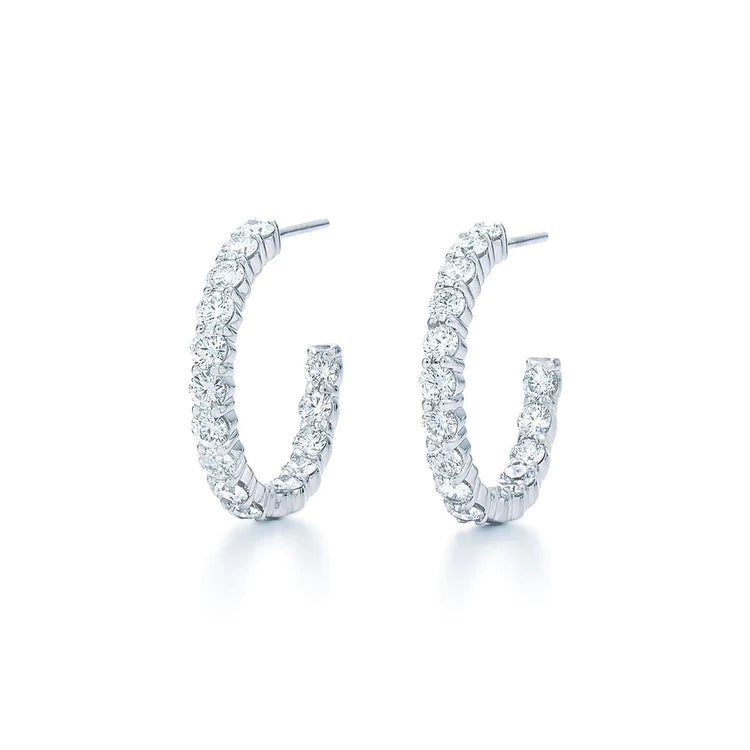 Sparkling Brilliant Cut 5 Ct. Natural Diamonds Hoop Earrings Gold White