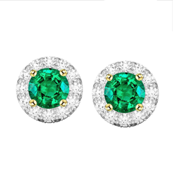 Fine Emerald GIA-Certified Gemstone Earring 2 ct in 14K Two Tone