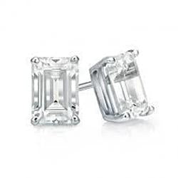 Sparkling Emerald Cut 1.50 Carats Genuine Diamond Stud Earring White Gold 14K