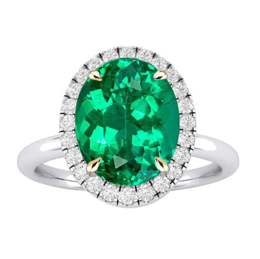 Emerald Colored Stone Ring 3.50-ct 14 Karat Two Tone Gold – main view