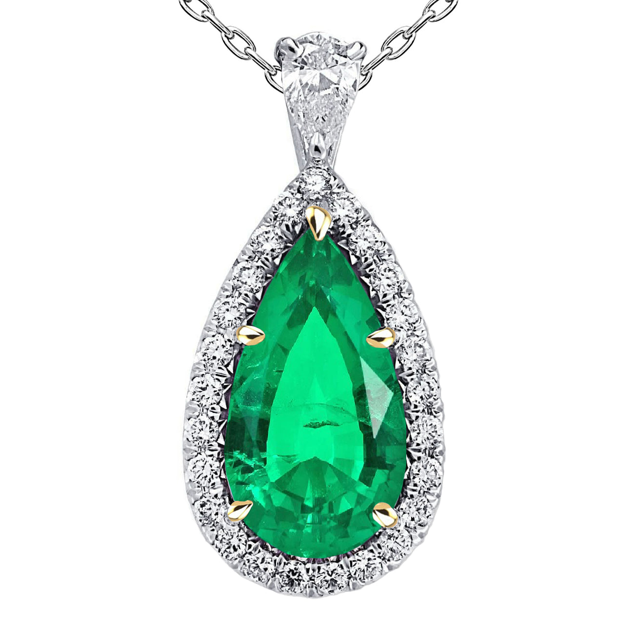 Pear Shape Emerald ring in 14K Two Tone Gold – main view
