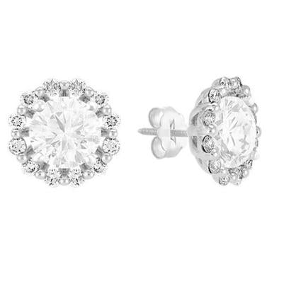 Sparkling Halo Round Genuine Diamond Stud Earrings 4.75 Carats White Gold 14K