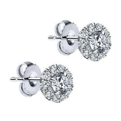 Sparkling Halo Round Natural Diamond Stud Earrings 2.0 Carat White Gold 14K