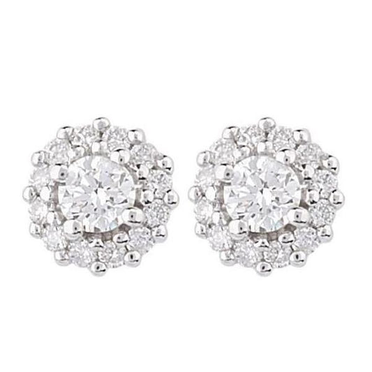 Sparkling Halo Round Real Diamond Women Stud Earring 4.10 Ct White Gold 14K - Halo Stud Earrings-harrychadent.ca