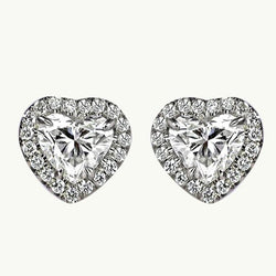 Sparkling Heart And Round Cut 2.38 Ct Natural Earth Mined Diamonds Studs Earring Halo