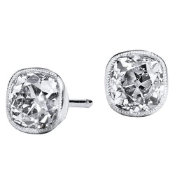 Sparkling Old Mine Cut Bezel Set 2.5 Ct. Real Diamonds Studs Earring Gold