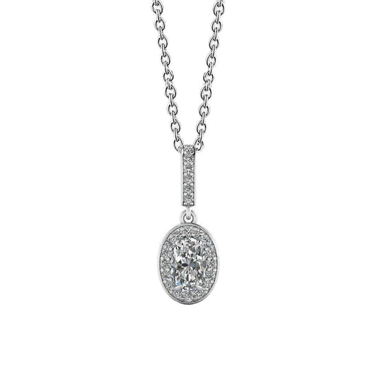 Sparkling Oval And Round Cut Real Diamonds Pendant 1.72 Ct 14K White Gold