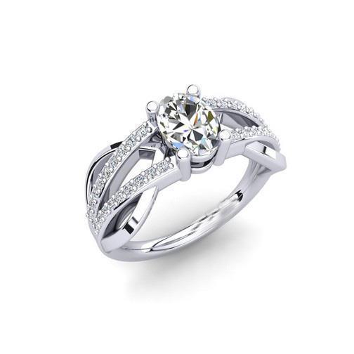 Sparkling Oval & Round Real Diamond Engagement Ring 2 Carat White Gold 14K