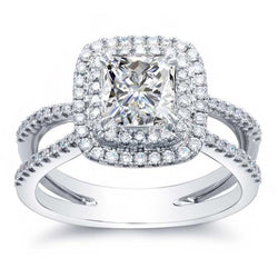 Sparkling Princess And Round Cut 4.20 Ct Real Diamonds Halo Ring Prong Set