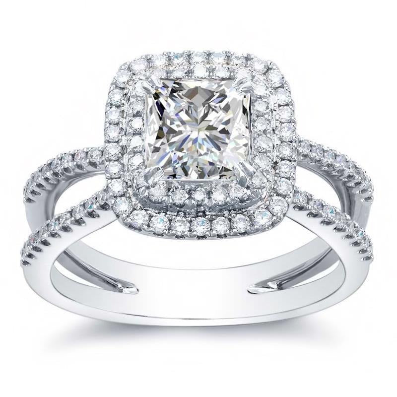 Sparkling Princess And Round Cut 4.20 Ct Real Diamonds Halo Ring Prong Set - Halo Ring-harrychadent.ca