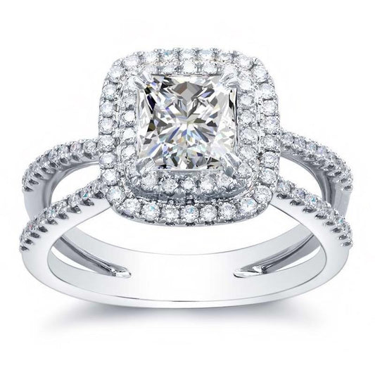 Sparkling Princess And Round Cut 4.20 Ct Real Diamonds Halo Ring Prong Set - Halo Ring-harrychadent.ca