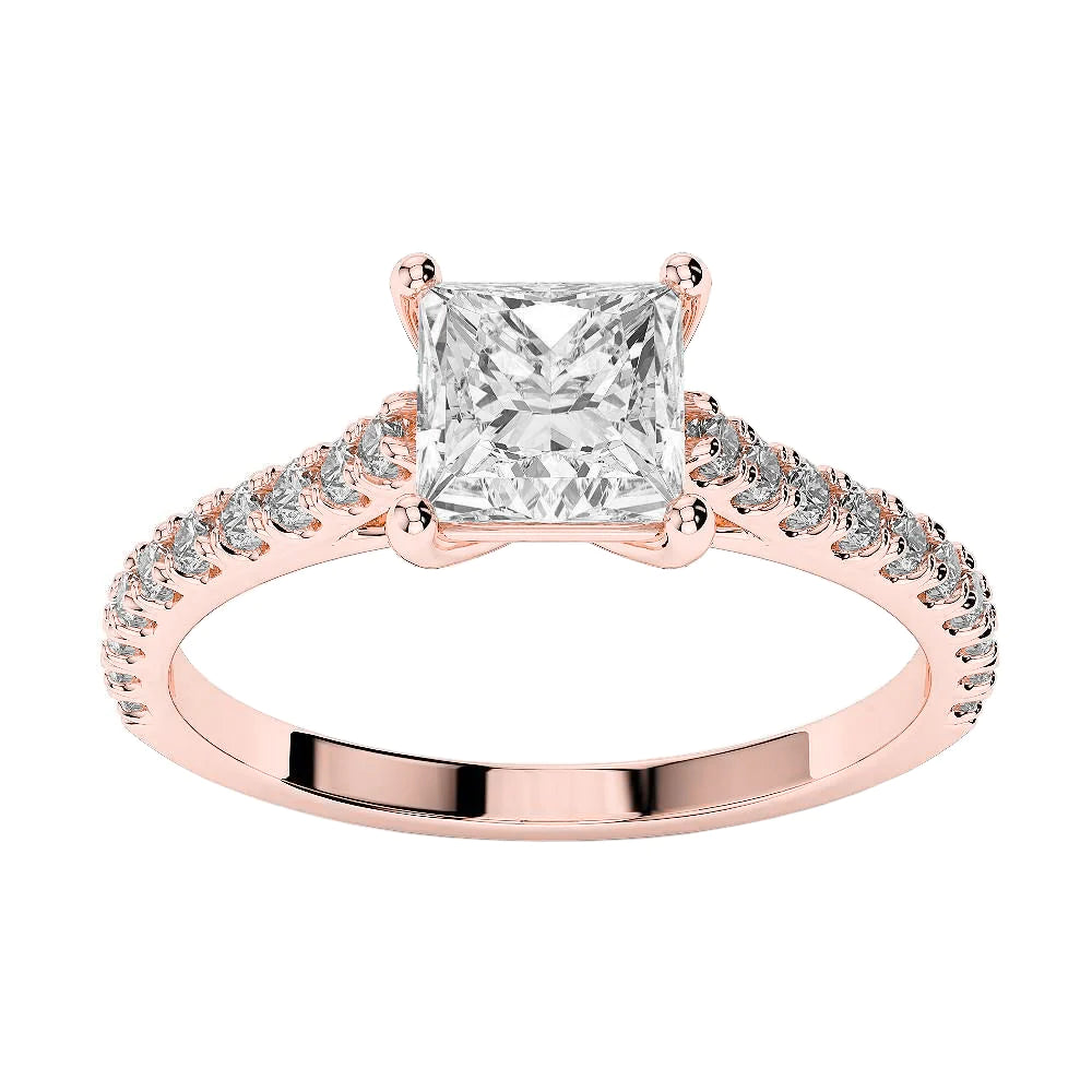 Sparkling Princess Cut 3.10 Carats Real Diamonds Engagement Ring Rose Gold