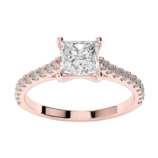 Sparkling Princess Cut 3.10 Carats Real Diamonds Engagement Ring Rose Gold