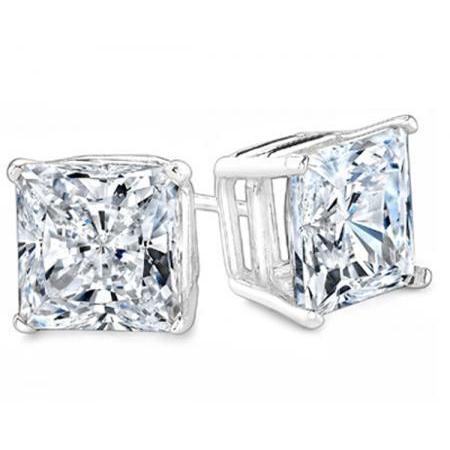 Sparkling Princess Cut 4.50 Ct Genuine Diamonds Studs Earring White Gold 14K