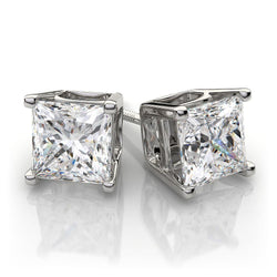 Sparkling Princess Cut 5.00 Ct Genuine Diamonds Stud Earrings White Gold 14K