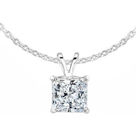 Sparkling Princess Cut Genuine Diamond Necklace Pendant 2 Ct. White Gold 14K