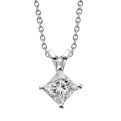 Sparkling Princess Cut Genuine Diamond Pendant Necklace 2.50 Ct White Gold 14K