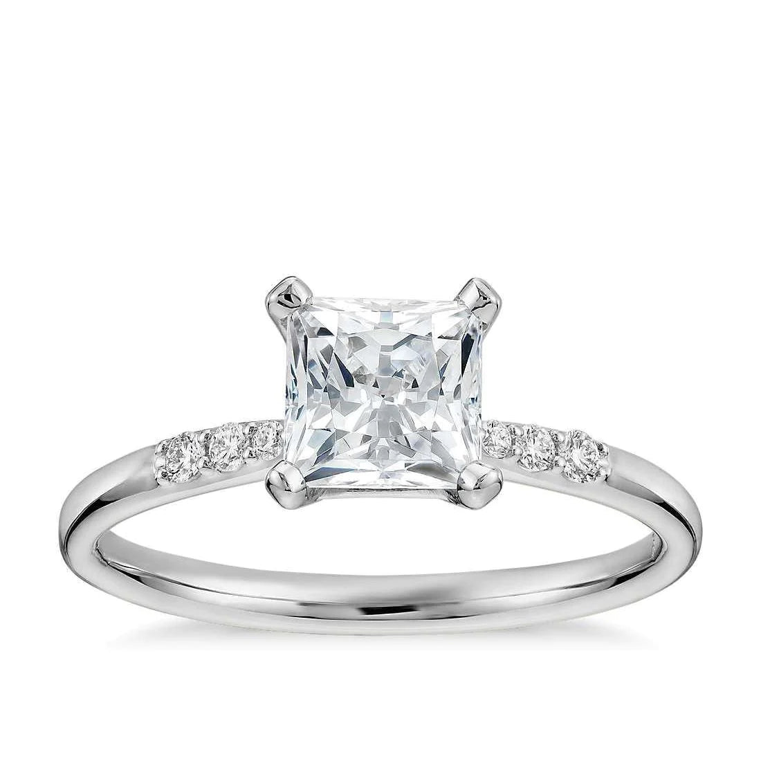 Sparkling Princess & Round 3 Carats Real Diamond Ring White Gold 14K