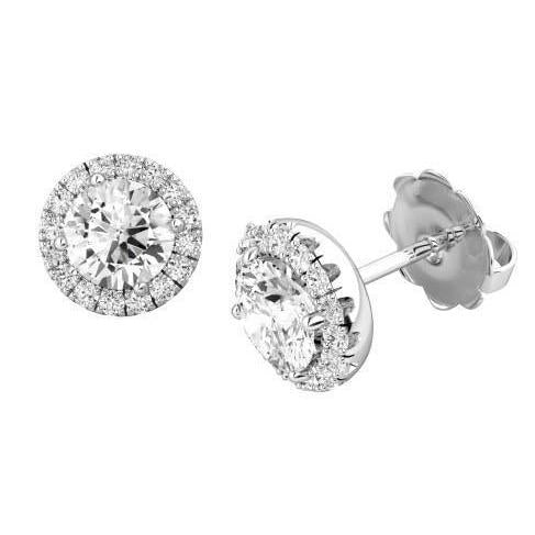 Sparkling Prong Set 3.50 Carats Genuine Diamonds Lady Studs Halo Earrings Gold