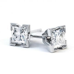 Sparkling Prong Set Princess Cut Real 3.50 Ct Diamonds Studs Earrings