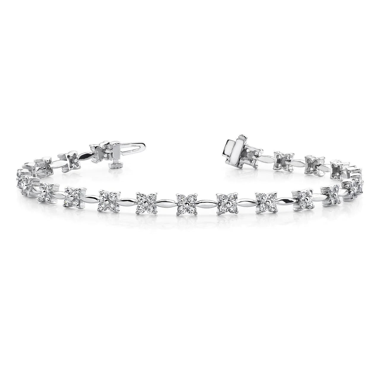 Sparkling Prong Set Round 4.40 Carats Real Diamond Tennis Bracelet White Gold 14K