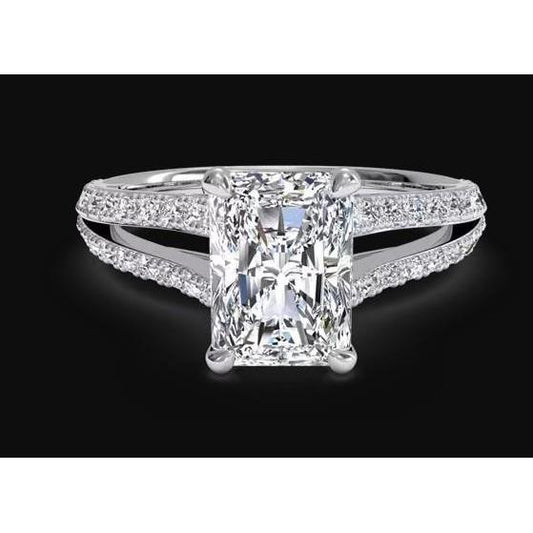 Sparkling Radiant And Round Cut Real Diamond Engagement Ring 3.40 Carats - Engagement Ring-harrychadent.ca