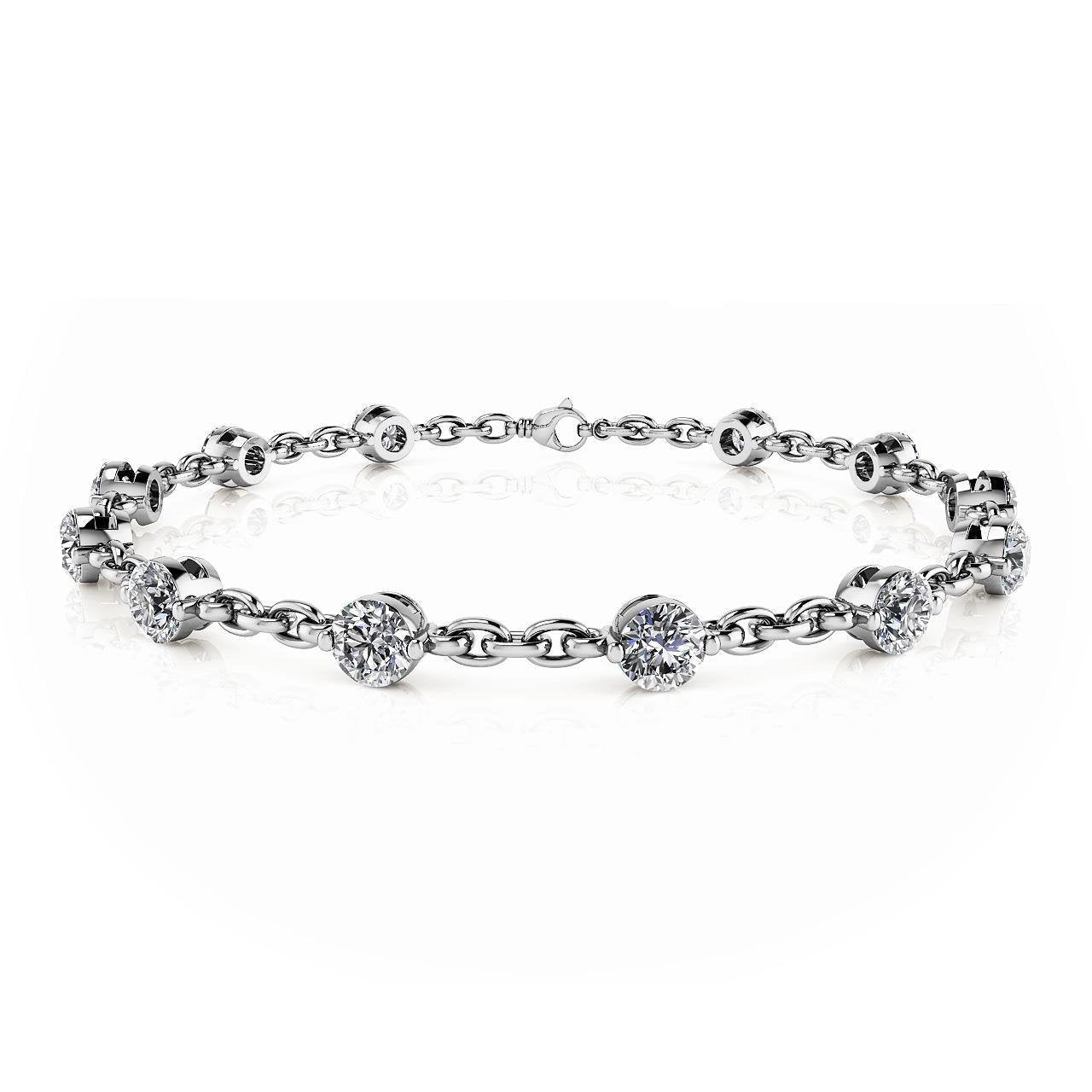 Sparkling Real 9 Carats Round Diamonds Tennis Bracelet White Gold 14K