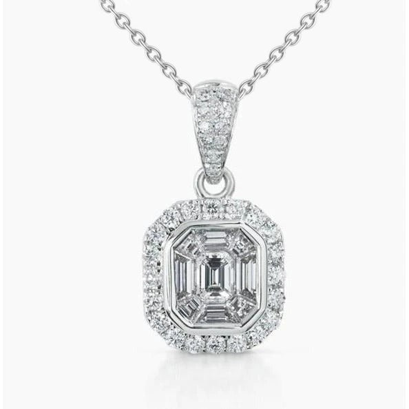 Sparkling Real Bezel Set Diamonds Pendant Necklace 2.25 Carats White Gold