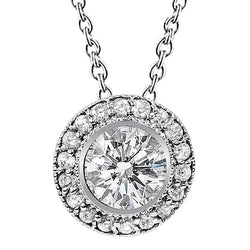 Sparkling Real Diamond Pendant Necklace 2.50 Ct. Milgrain Bezel Set WG 14K