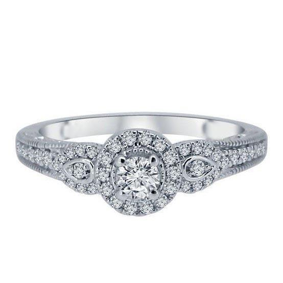 Sparkling Real Diamonds Antique Style Halo Ring With Accents 2.50 Ct WG 14K