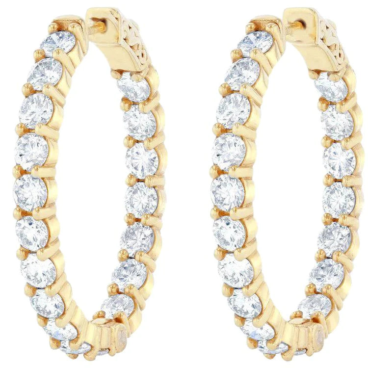 Sparkling Real Diamonds Hoop Earrings 4.68 Carats Out In Gold Yellow 14K