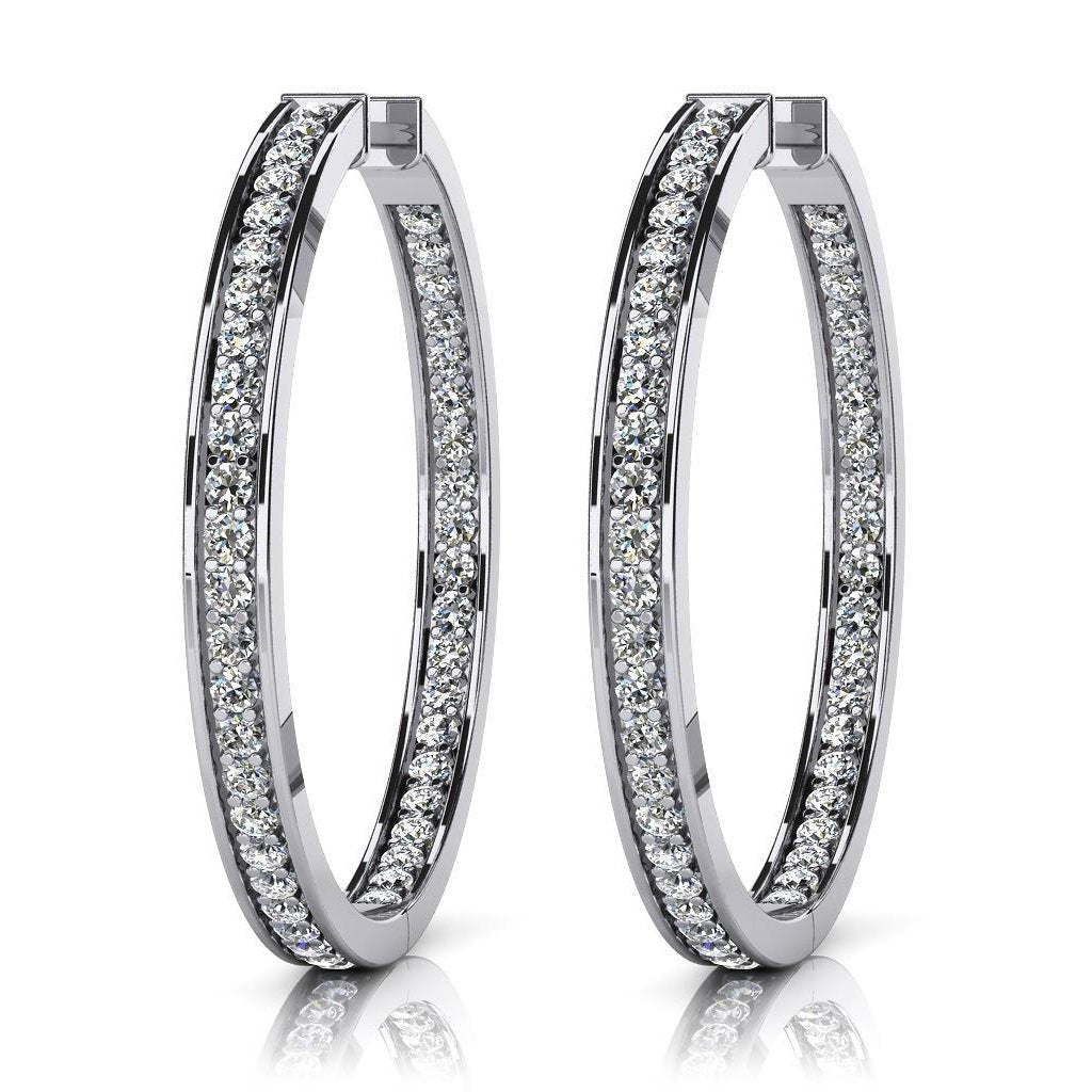 Sparkling Real Round Brilliant Cut 5 Ct Diamonds Hoop Earrings White Gold