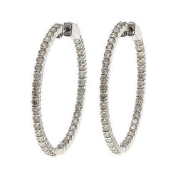 Sparkling Round Cut 4 Carats Genuine Natural Earth Mined Diamonds Hoop Earrings White Gold 14K