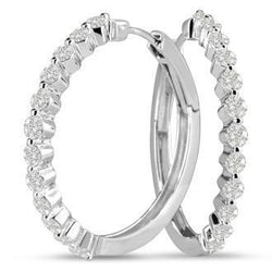 Sparkling Round Cut Genuine Natural Earth Mined Diamond Hoop Ear Ring White Gold 14K 2 Carats